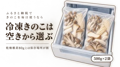 ふるさと納税のきのこ大袋は冷蔵庫に入る？冷凍きのこセットと乾燥椎茸を空き容量で選ぶ